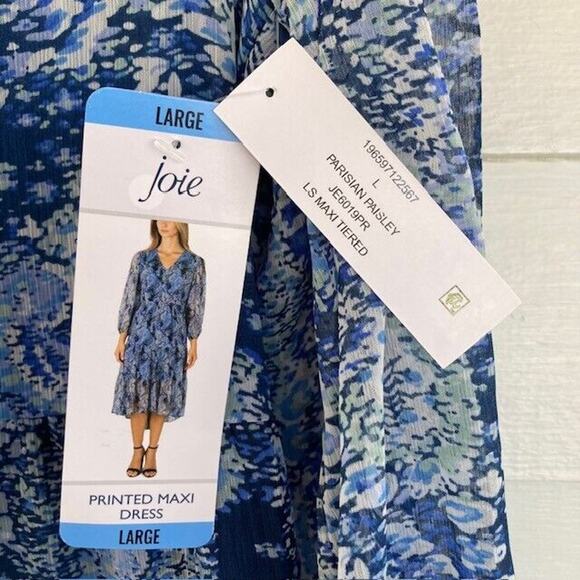 Joie NEW Blue Parisian Paisley Watercolor Tiered Flowy Midi / Long Dress Large - Picture 6 of 9